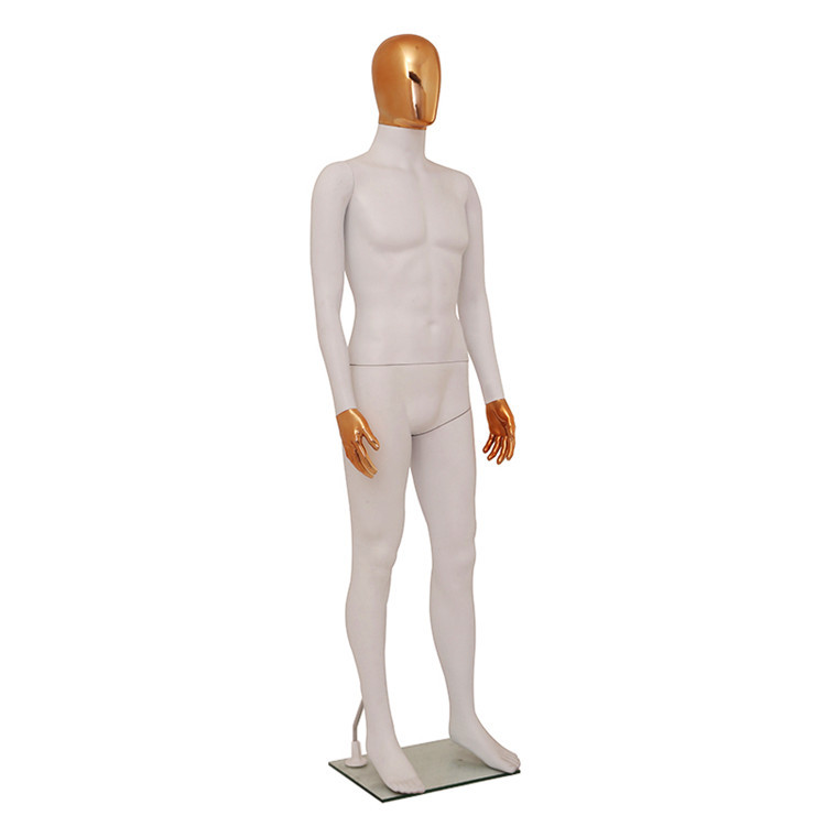 Plástico modelo masculino pintura de cuerpo completo matt eléctrico chapado en oro cabeza manos de oro ventana de lujo modelo falso tienda de ropa mostrar props pic 6