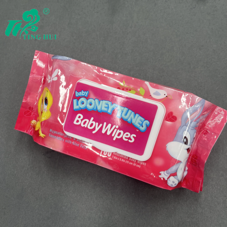 庭惠湿巾100抽外贸带盖湿巾纸大包装湿巾婴儿卡通清洁湿纸巾工厂