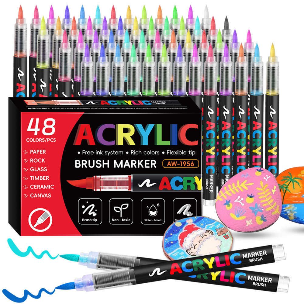 Soft-tipped straight liquid acrylic marker pen, 168 colors, non-transparent and stackable marker pen, student art drawing pen thumbnail