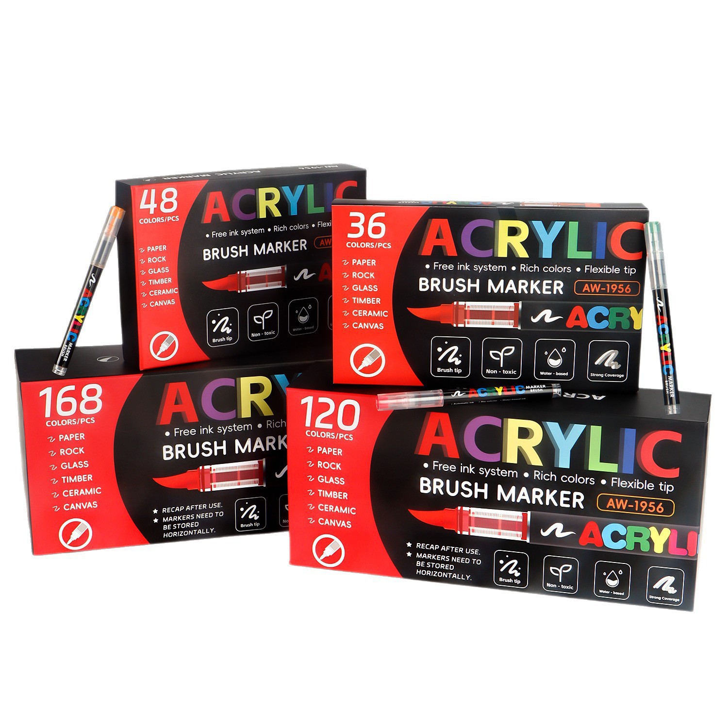 Soft-tipped straight liquid acrylic marker pen, 168 colors, non-transparent and stackable marker pen, student art drawing pen Item Picture