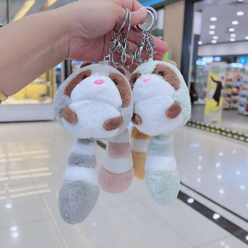 Cross-border plush toys, odd-tailed bear bags, keychains, raccoon pendants, couple key chains, dolls and figurines