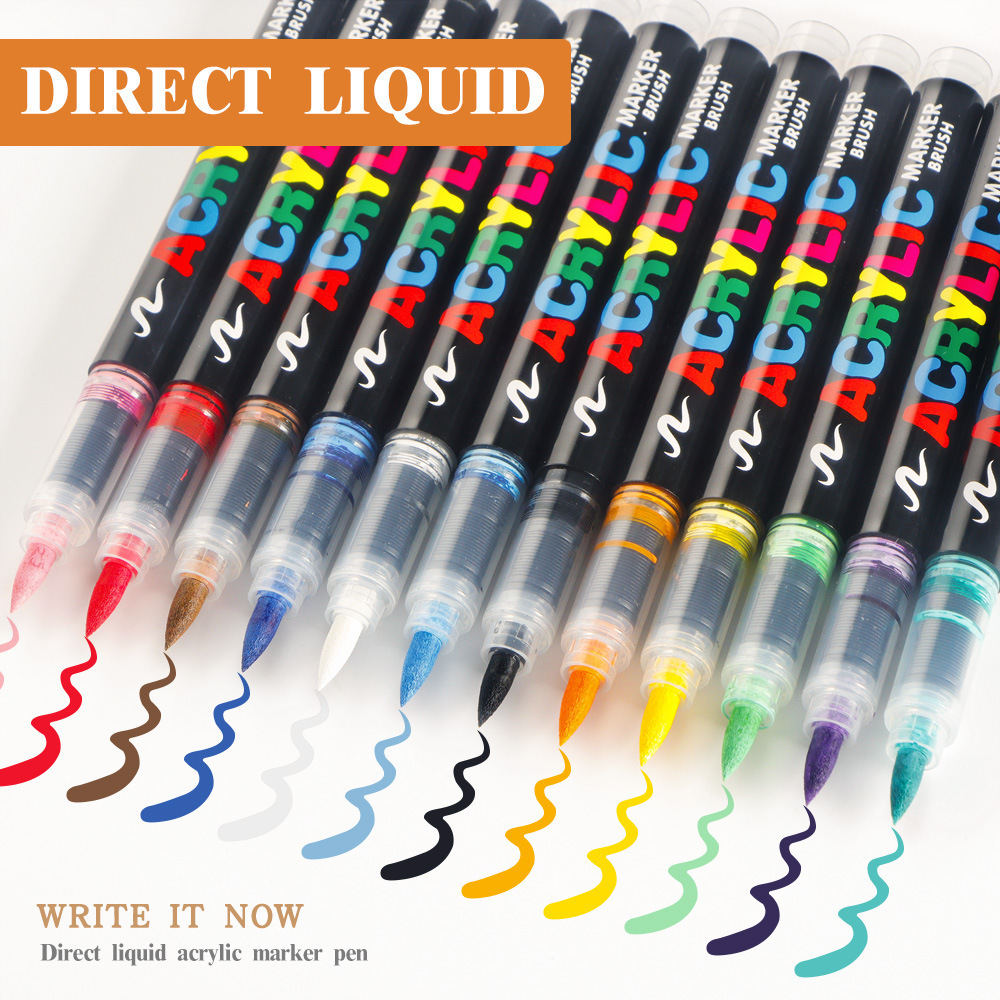 Soft-tipped straight liquid acrylic marker pen, 168 colors, non-transparent and stackable marker pen, student art drawing pen details Picture