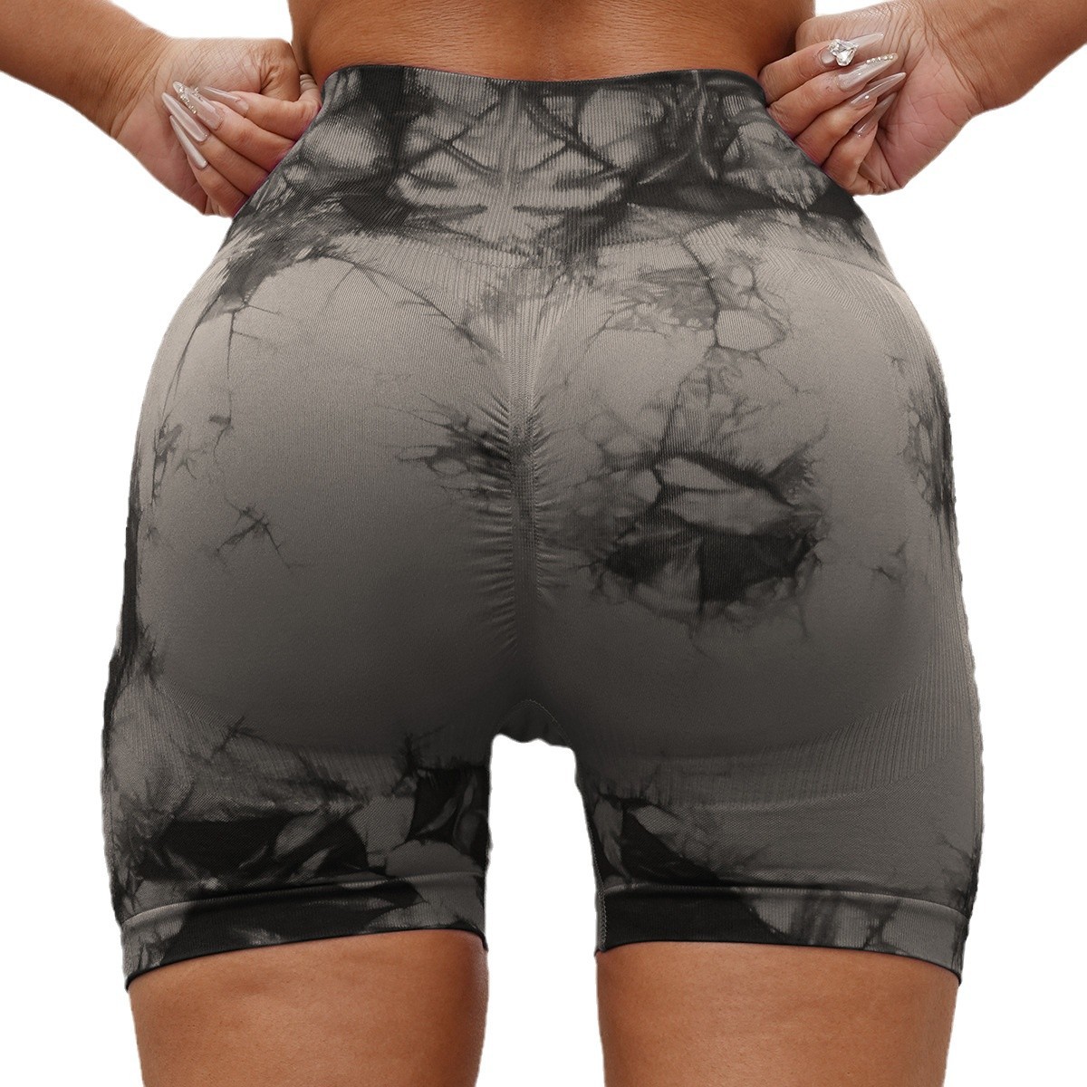 European and American women's shorts with side cutout tie-dye yoga pants, high-waisted and hip-lifting sports yoga slimming base yoga shorts Specification image