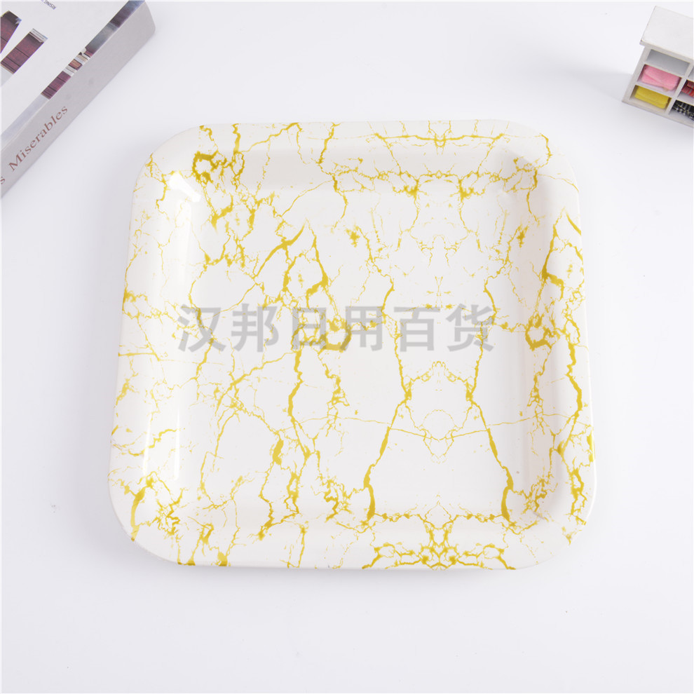 欧式方形托盘家用简约大理石纹托盘客厅茶具茶杯水杯托盘
