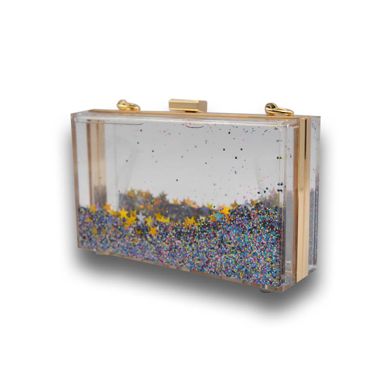 新款长方形亚克力站立透明液体晚宴包小包包单肩斜挎手拿