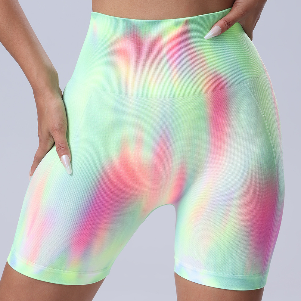 Aurora tie-dye yoga Pants for Women, tight-fitting belly tightening exercise and fitness pants, Aurora Running high-waisted peach-buttocks yoga shorts details Picture