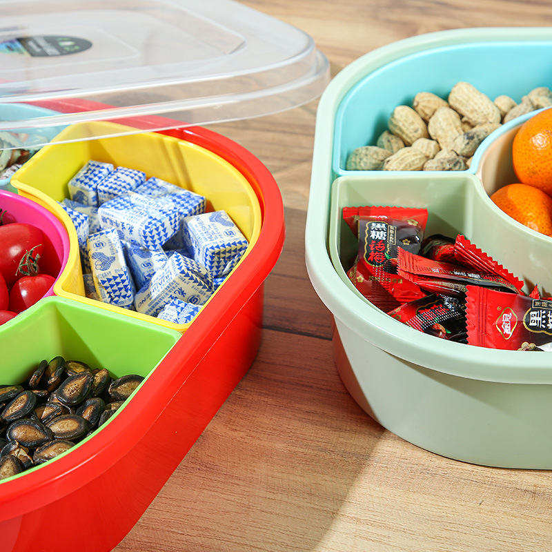 Plastic compartments New Year candy plates, snack plates, wedding fruit plates, household living room dried fruit and nut plates, square details Picture