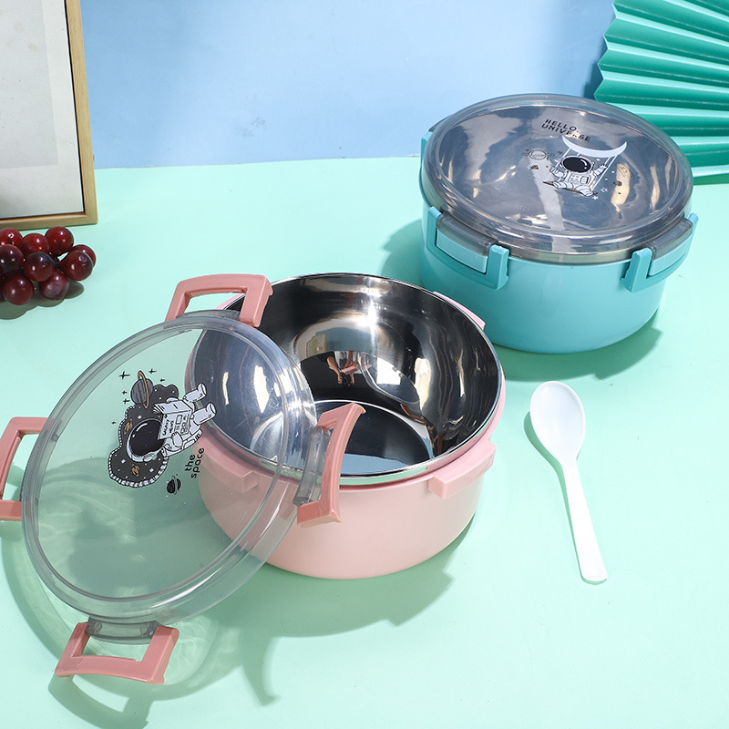 4 Snap-fit sealed stainless steel instant noodle bowl for students, office workers, fast food lunch box cups, salad bowls with LIDS and spoons details Picture
