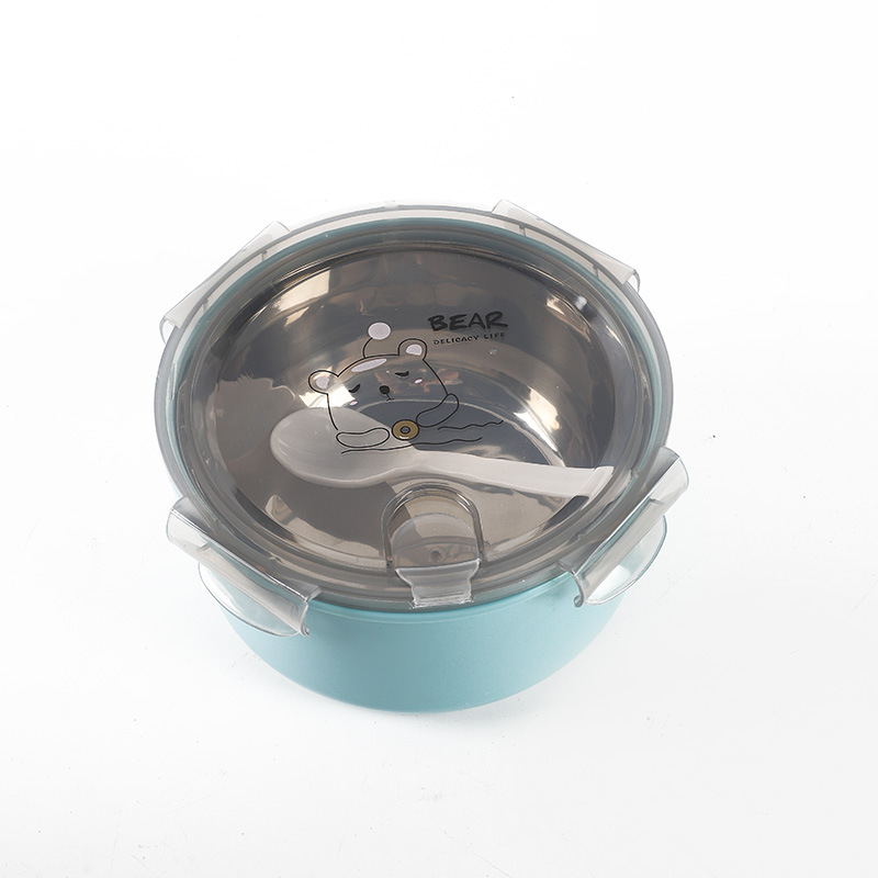 Wholesale of creative stainless steel instant noodle bowls with LIDS and spoons, four-button sealed fast food cups, and portable lunch boxes for student dormitories Application Scenario