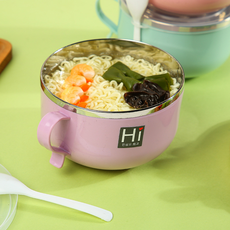 Stainless steel instant noodle bowl, bento, insulated lunch box, handle with spoon, student, adult, office worker lunch box, sealed lunch box Specification image