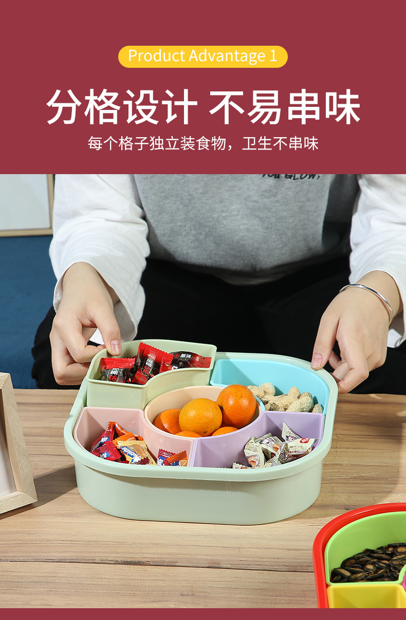 Plastic compartments New Year candy plates, snack plates, wedding fruit plates, household living room dried fruit and nut plates, square pic 3