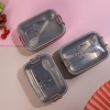 Snap-on sealed leak-proof single-layer portable lunch box, 201 stainless steel lunch box, student square fast food box with spoon Specification image