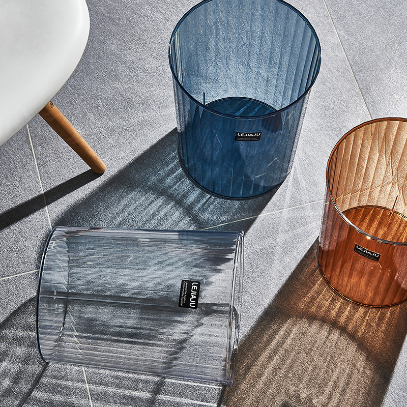 PET tempered transparent trash can, household living room and kitchen storage bucket, toilet and bathroom wastebasket, uncovered garbage bin Specification image