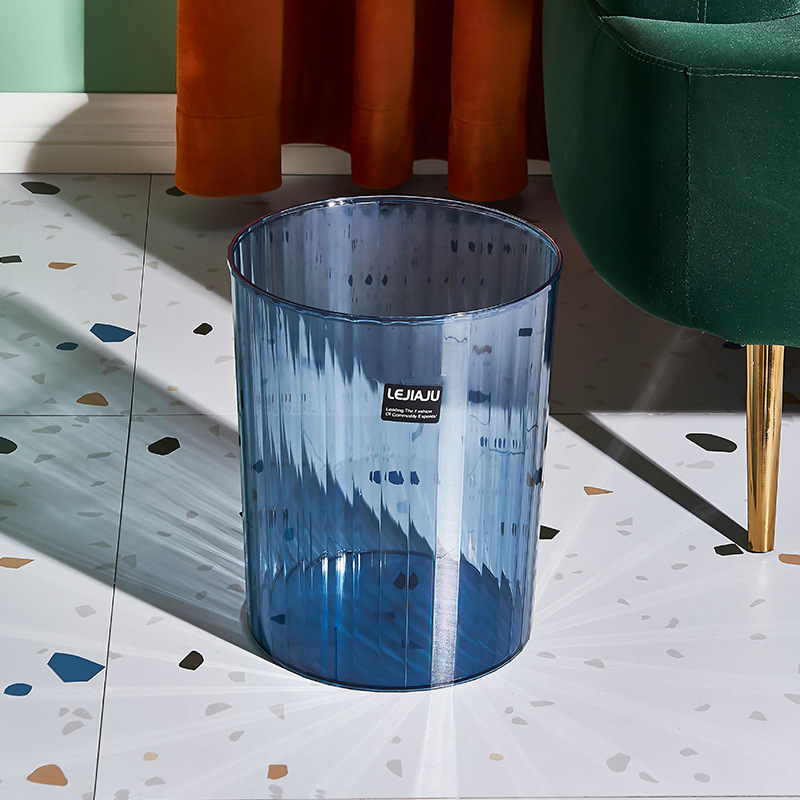 PET tempered transparent trash can, household living room and kitchen storage bucket, toilet and bathroom wastebasket, uncovered garbage bin details Picture