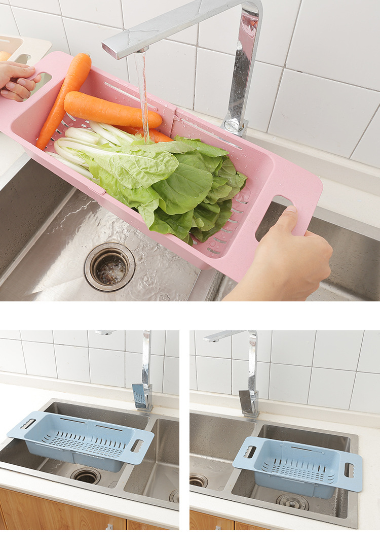 The home wheat straw extendable draining basket, the colorful kitchen portable hollowed-out draining basket for hanging fruits and vegetables pic 9