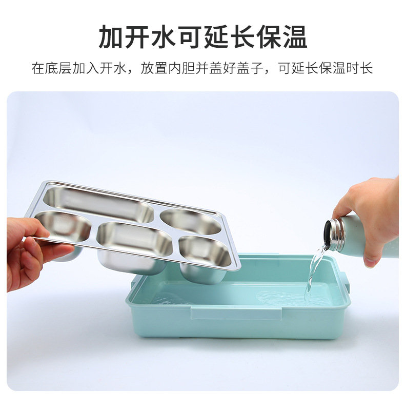 Factory direct supply 304 stainless steel lunch box with chopsticks, large-capacity compartmentalized lunch box with soup bowl pic 8