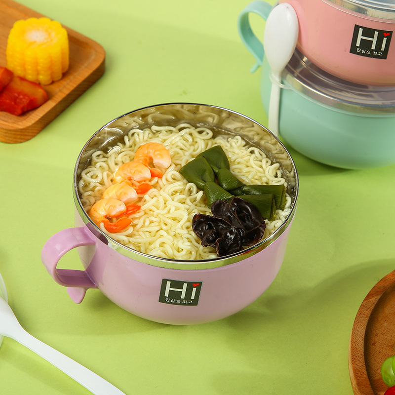 Stainless steel instant noodle bowl, bento, insulated lunch box, handle with spoon, student, adult, office worker lunch box, sealed lunch box