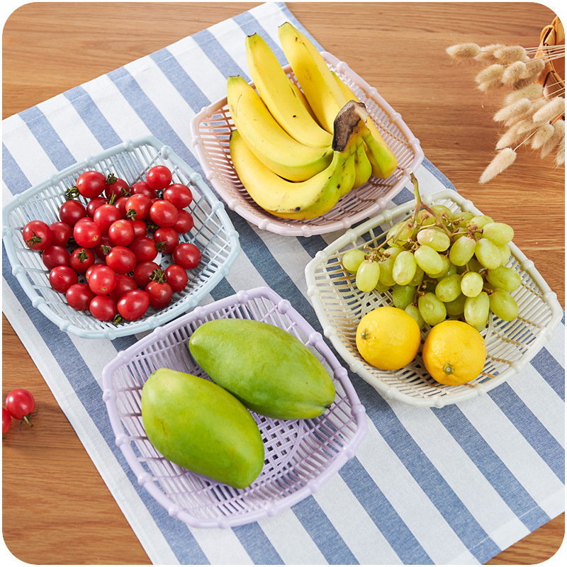 Creative hollowed-out fruit basket, living room plastic snack plate, kitchen simple vegetable square draining basket
