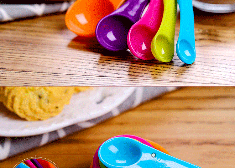 One-piece delivery of kitchen baking supplies, a five-piece set of colored PP plastic rainbow scale measuring spoons, measuring cups and measuring spoons pic 2