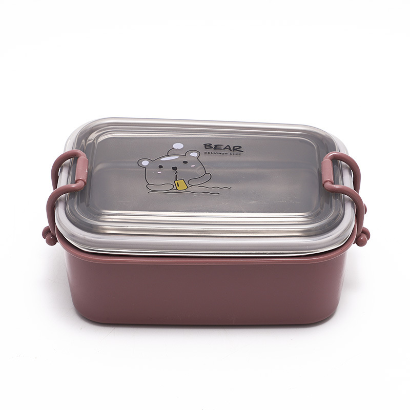 Snap-on sealed leak-proof single-layer portable lunch box, 201 stainless steel lunch box, student square fast food box with spoon Application Scenario