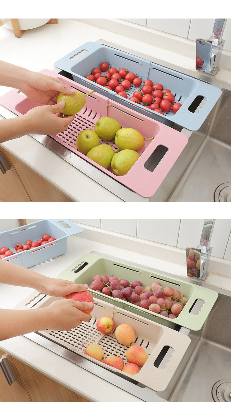 The home wheat straw extendable draining basket, the colorful kitchen portable hollowed-out draining basket for hanging fruits and vegetables pic 7