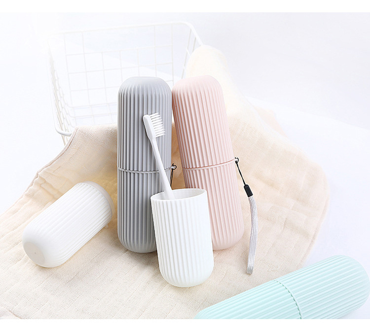 Travel toothbrush box, vertical stripe portable toiletry cup, brushing cup, toothbrush box, toothbrush jar, toothpaste storage cylinder pic 4