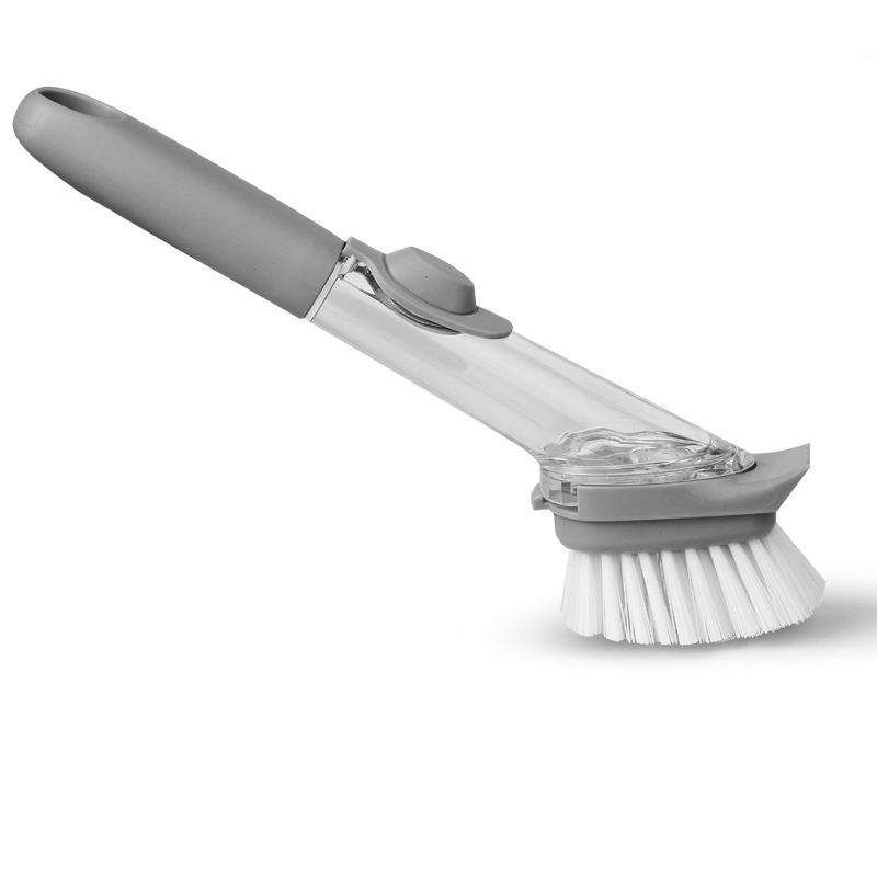 Factory direct sales kitchen pot scrubber, automatic liquid addition long-handled brush, multi-functional household dishwashing sponge steel wool brush Application Scenario