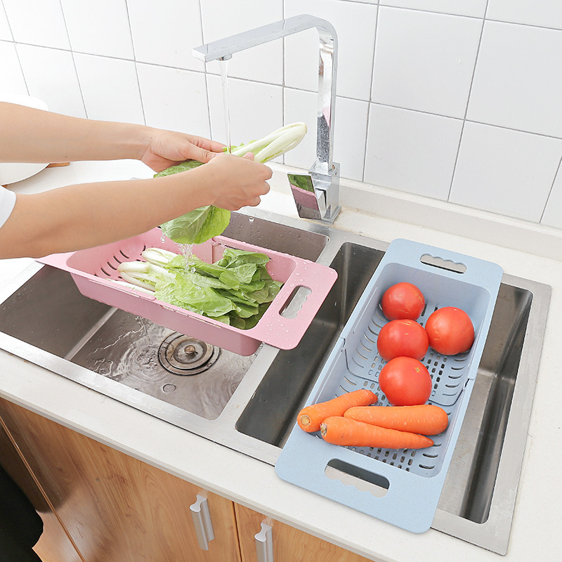 The home wheat straw extendable draining basket, the colorful kitchen portable hollowed-out draining basket for hanging fruits and vegetables