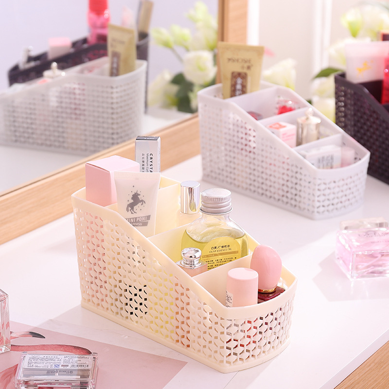 Practical and multi-functional desktop storage box for home use, hollowed-out large-capacity storage box, shock-resistant office and makeup storage box