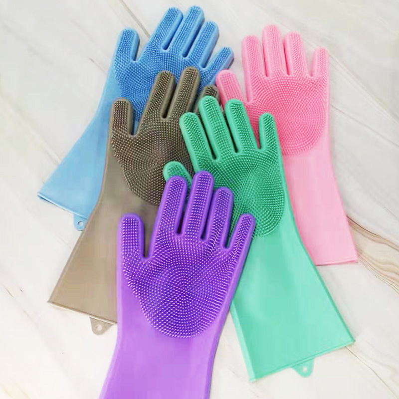 Dishwashing gloves, kitchen washing gloves, silicone cleaning gloves, heat-insulating and wear-resistant kitchen household cleaning gloves wholesale pic 1