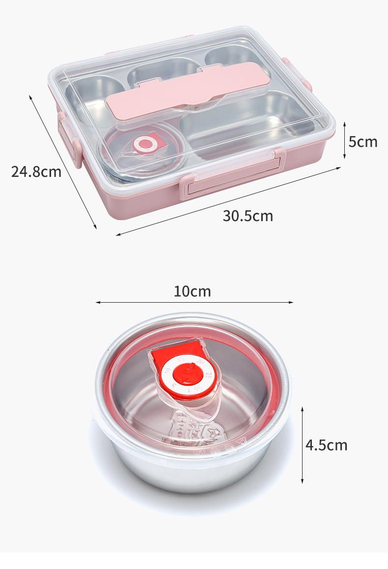 Factory direct supply 304 stainless steel lunch box with chopsticks, large-capacity compartmentalized lunch box with soup bowl pic 9