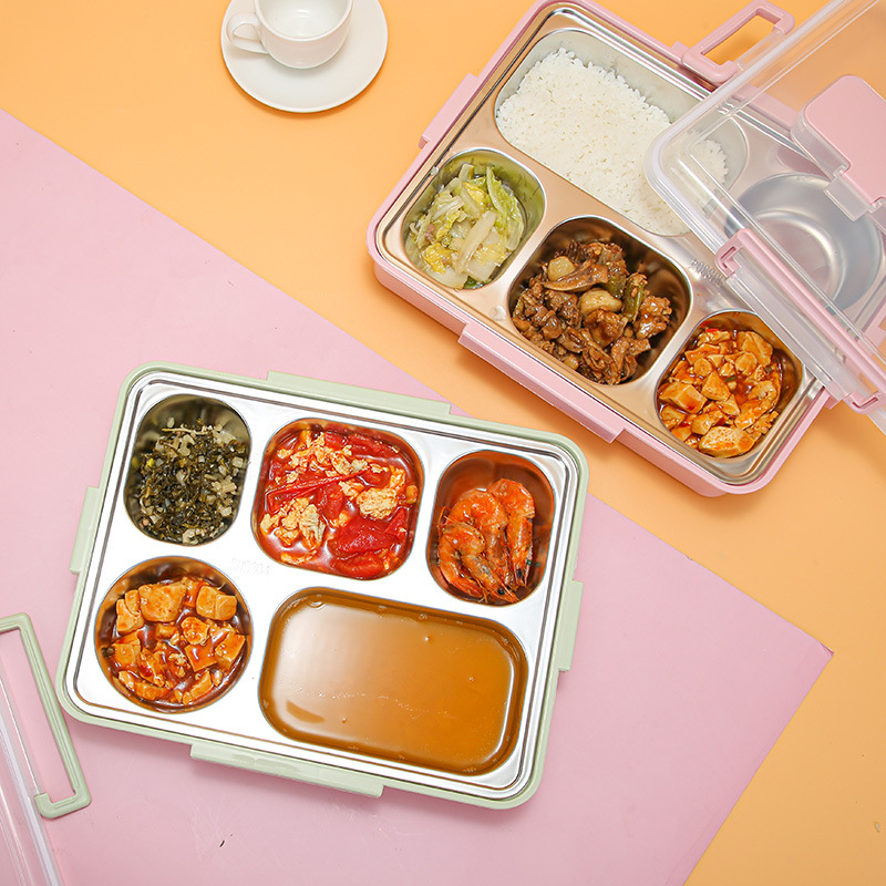 Factory direct supply 304 stainless steel lunch box with chopsticks, large-capacity compartmentalized lunch box with soup bowl Factory direct supply 304 stainless steel lunch box with chopsticks, large-capacity compartmentalized lunch box with soup bowl