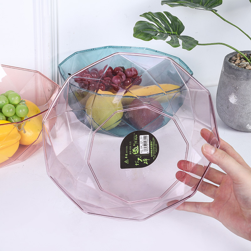 炫彩水晶透明果盘客厅茶几家用零食收纳盘PET水果筐子