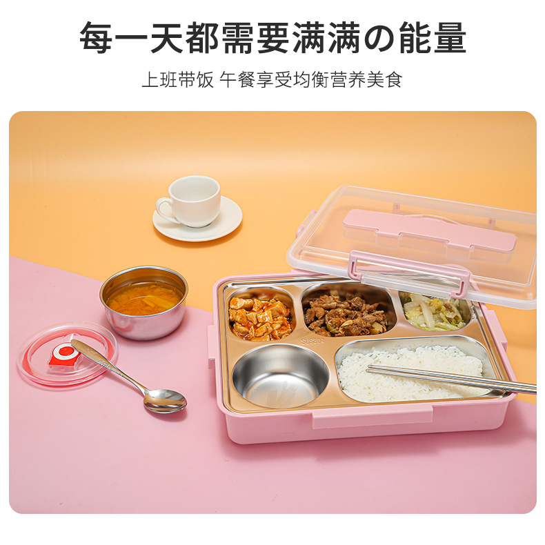 Factory direct supply 304 stainless steel lunch box with chopsticks, large-capacity compartmentalized lunch box with soup bowl pic 6