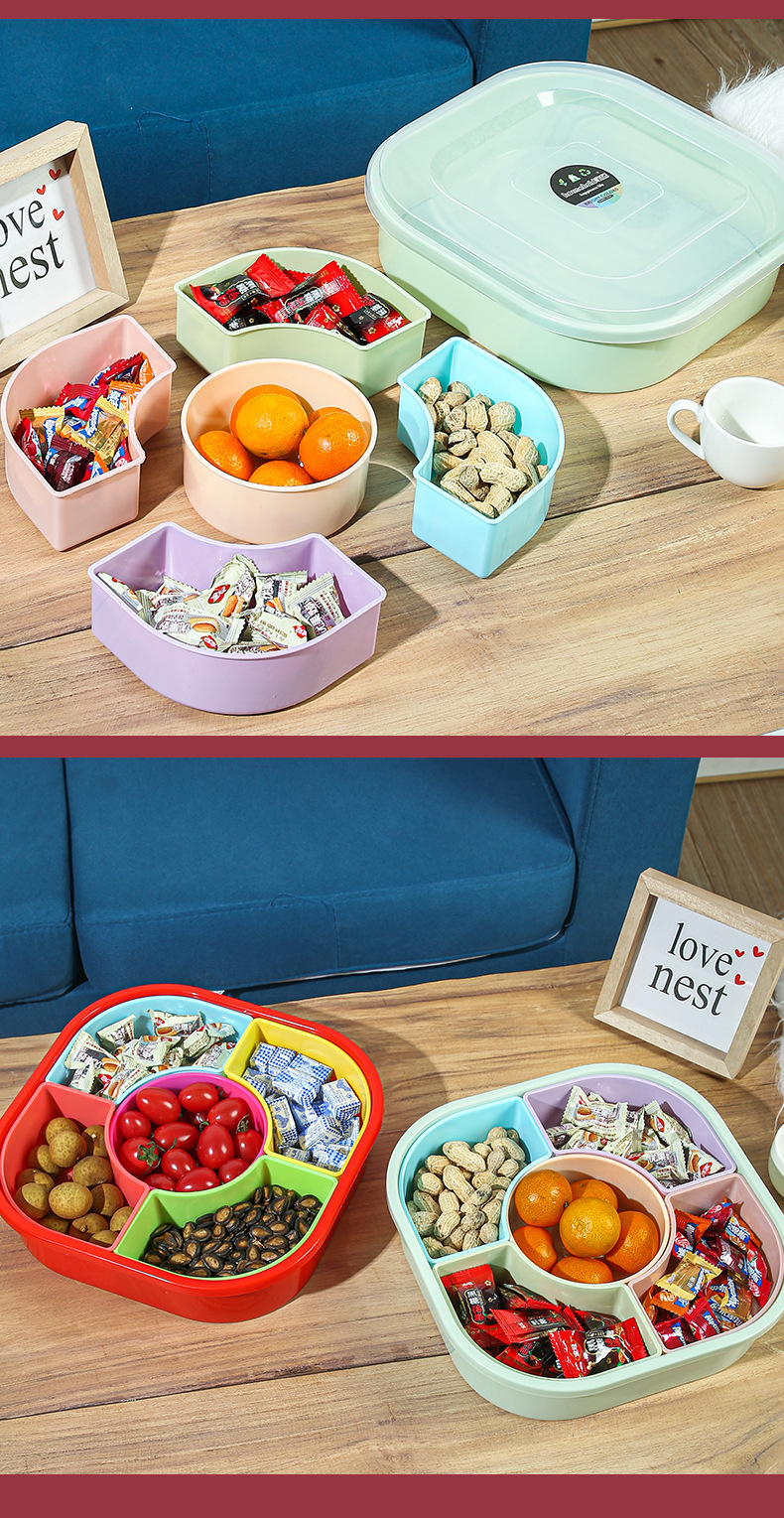 Plastic compartments New Year candy plates, snack plates, wedding fruit plates, household living room dried fruit and nut plates, square pic 10