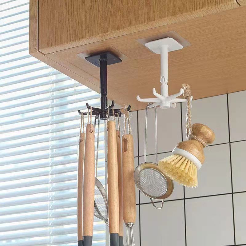 Multi-functional rotating six-claw hook 360-degree seamless adhesive storage rack without drilling, kitchen and bathroom hanging rack pic 5