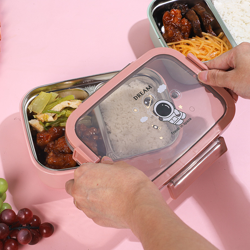 New 201 stainless steel portable compartments lunch box, adult and student lunch box, sealed water-filled insulated lunch box, hand-held Specification image