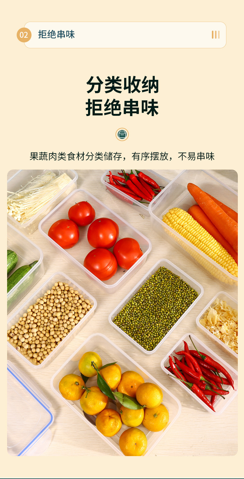 透明密封保鲜盒加厚冰箱收纳盒食物冷冻盒厨房五谷杂粮方形收纳盒详情2