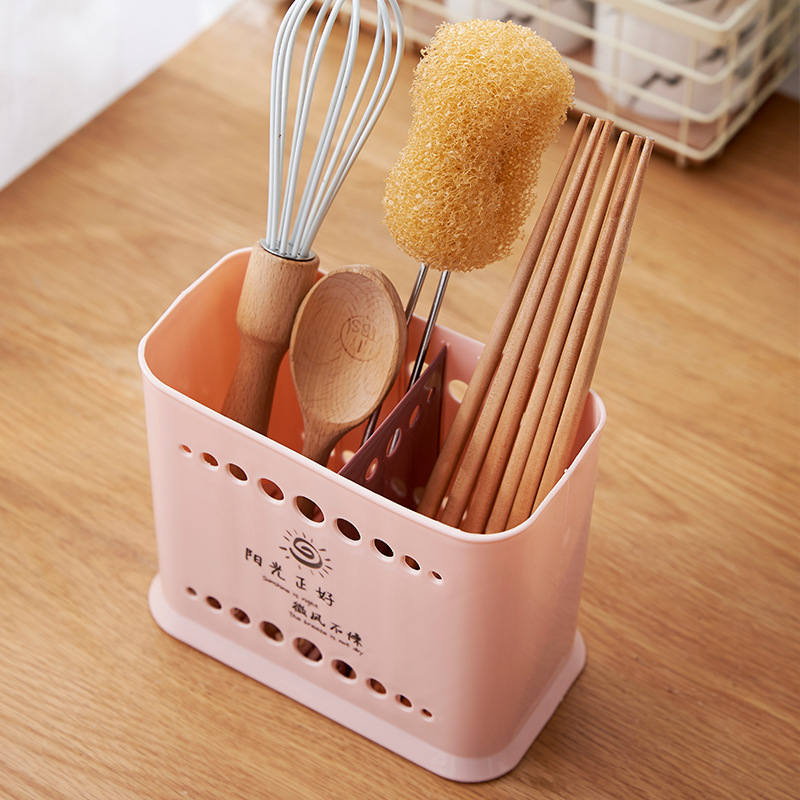 0430 Creative Household Kitchen Chopstick Box, multi-functional plastic cage, non-drilling storage cylinder, anti-mold chopstick holder bucket details Picture