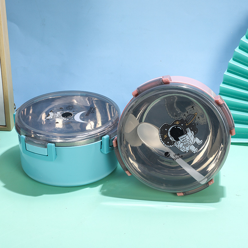 4 Snap-fit sealed stainless steel instant noodle bowl for students, office workers, fast food lunch box cups, salad bowls with LIDS and spoons Specification image