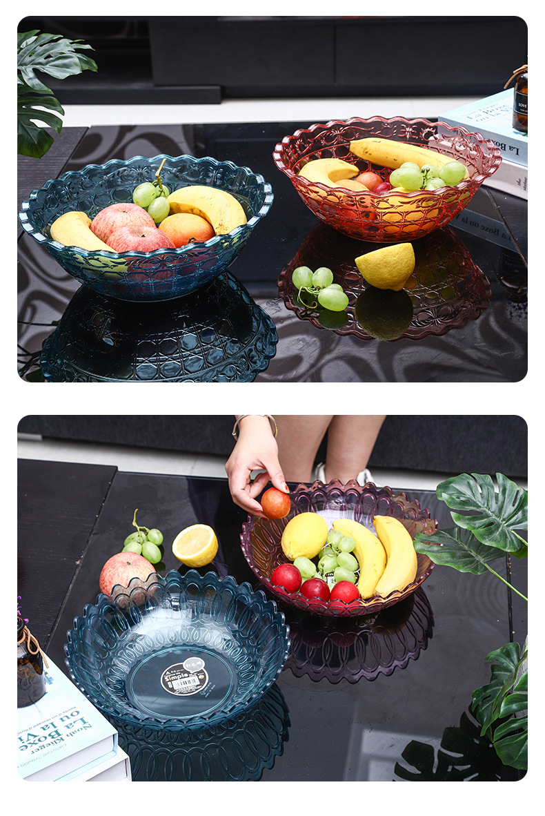 A PET simple European-style patterned fruit platter for living room snacks, direct supply for home fruit storage pic 7