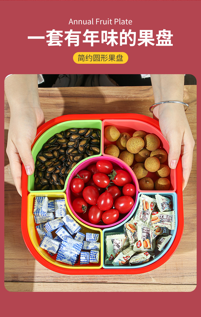 Plastic compartments New Year candy plates, snack plates, wedding fruit plates, household living room dried fruit and nut plates, square pic 2