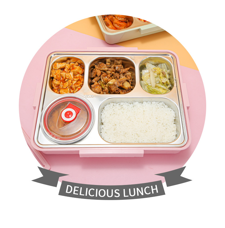 Factory direct supply 304 stainless steel lunch box with chopsticks, large-capacity compartmentalized lunch box with soup bowl pic 5