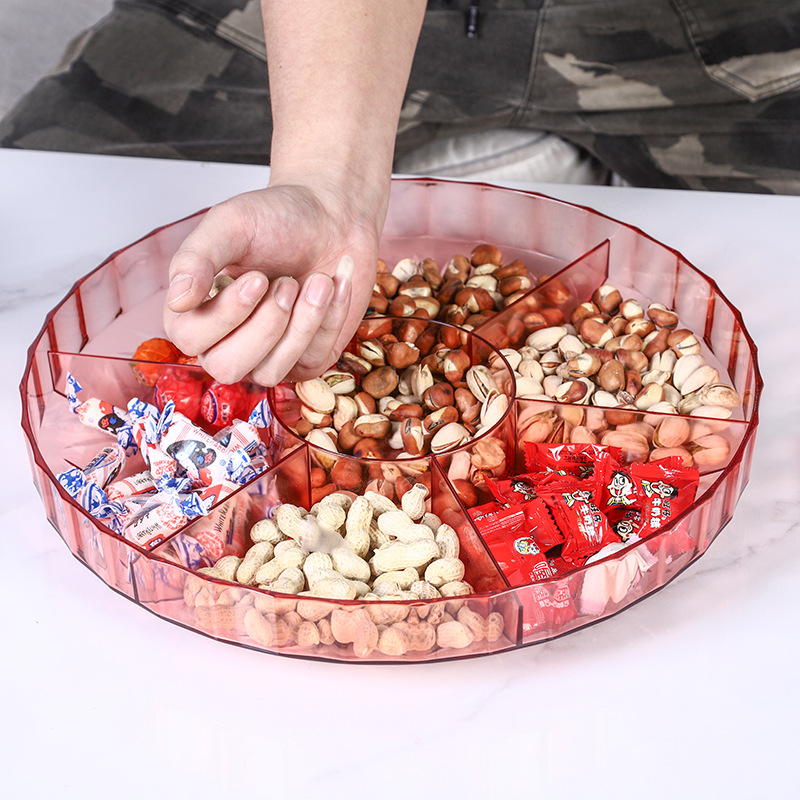 Crystal compartments candy plate, home simple snack solid-color storage box, creative plastic lid-covered melon seed and nut box