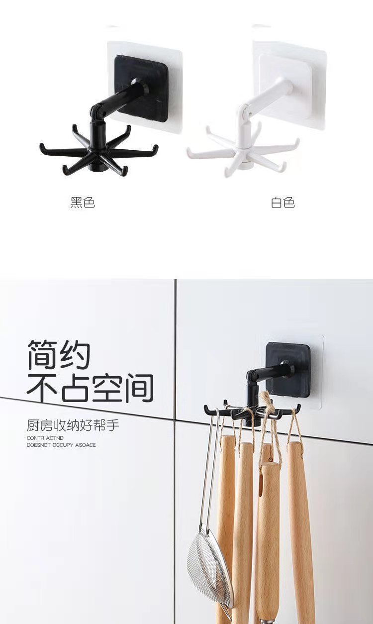 Multi-functional rotating six-claw hook 360-degree seamless adhesive storage rack without drilling, kitchen and bathroom hanging rack pic 3