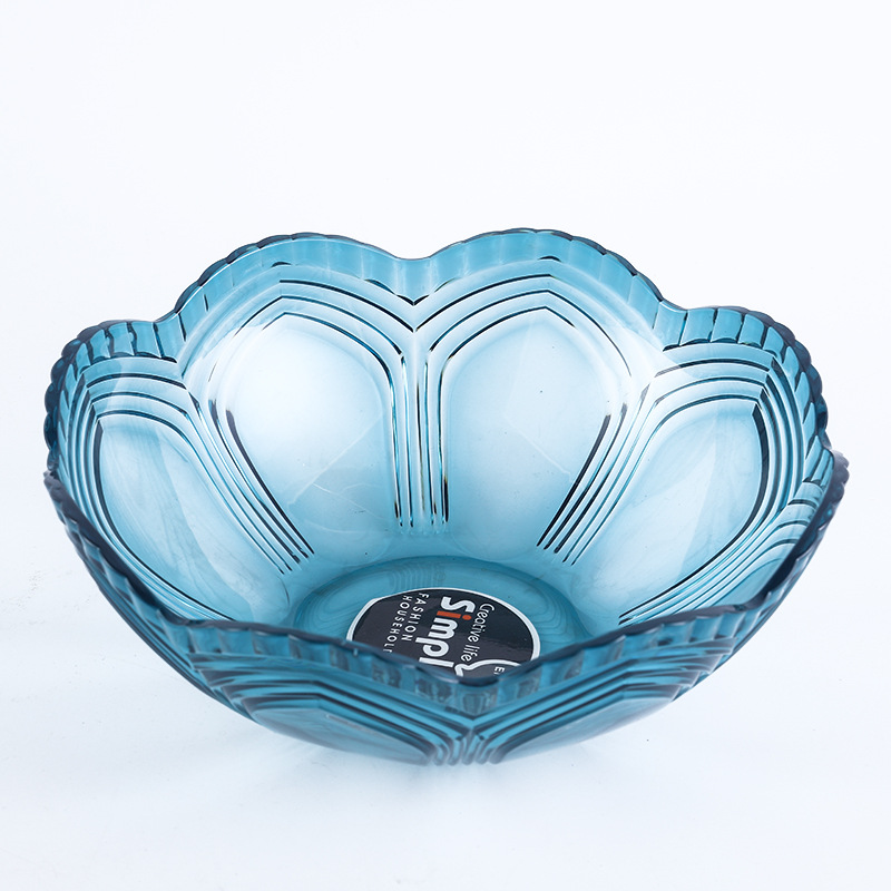 Creative fruit plate, transparent and durable tableware, living room dining table, round storage plate, PET plastic, colorful crystal fruit plate Application Scenario