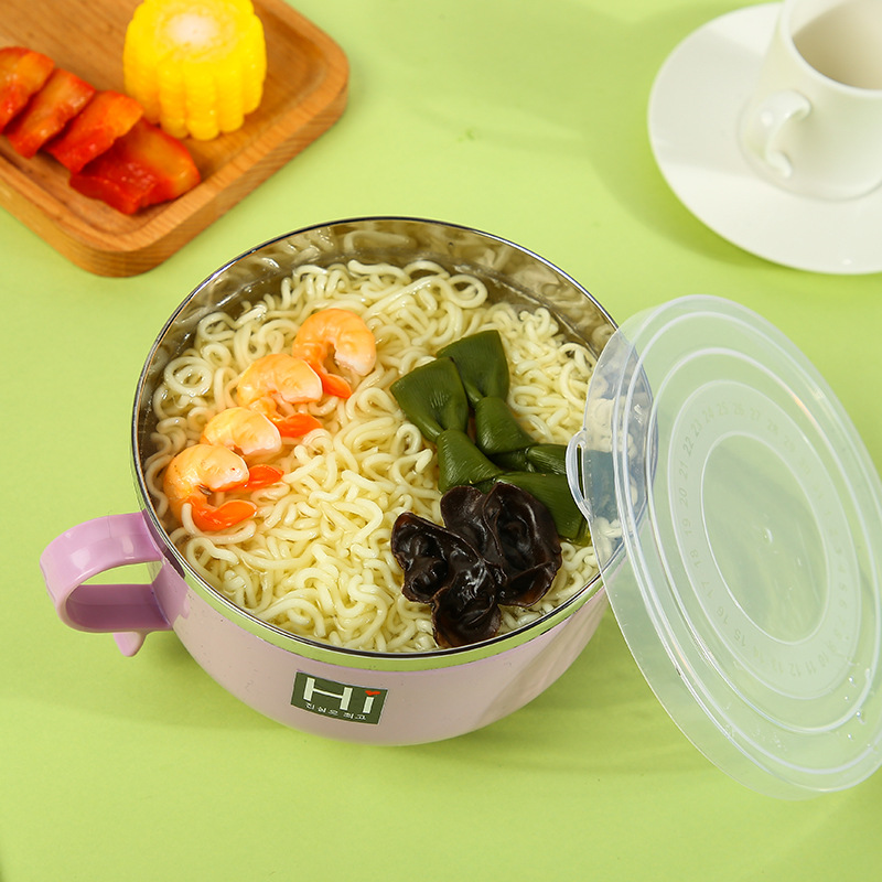 Stainless steel instant noodle bowl, bento, insulated lunch box, handle with spoon, student, adult, office worker lunch box, sealed lunch box details Picture