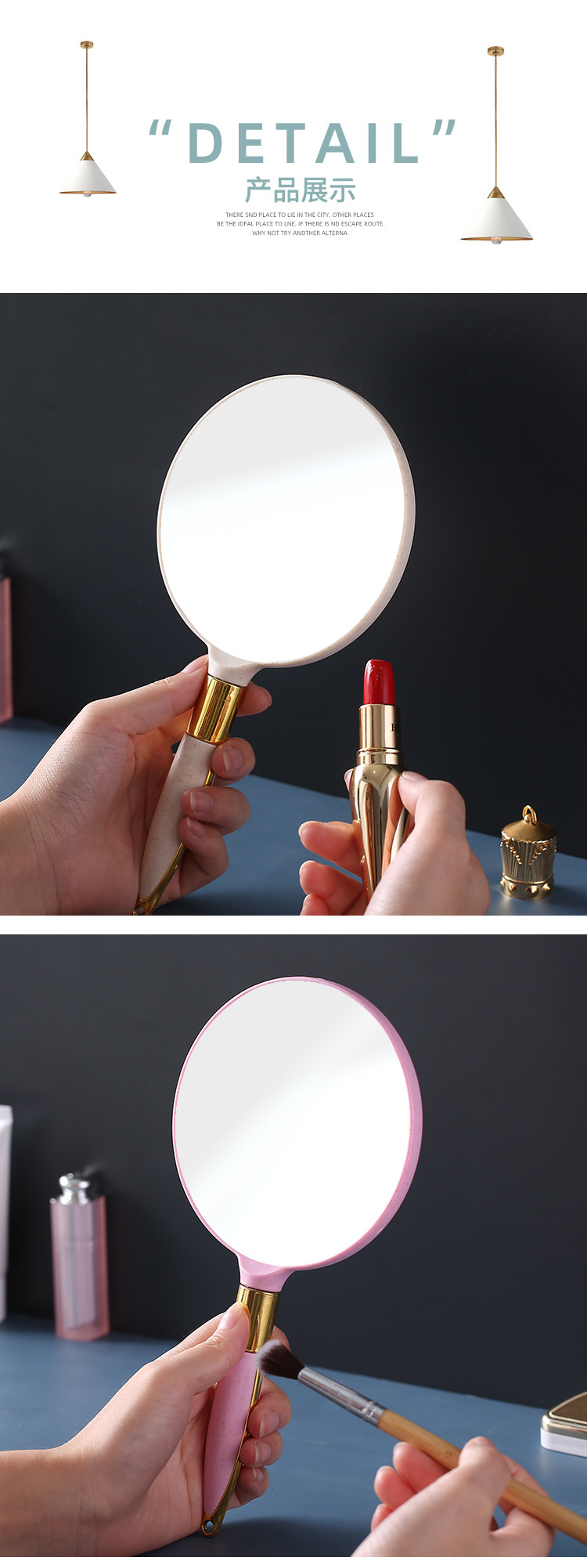 High-definition handle makeup mirror, European-style handheld beauty handle mirror, portable and portable, high-end retro patterned mirror wholesale pic 10