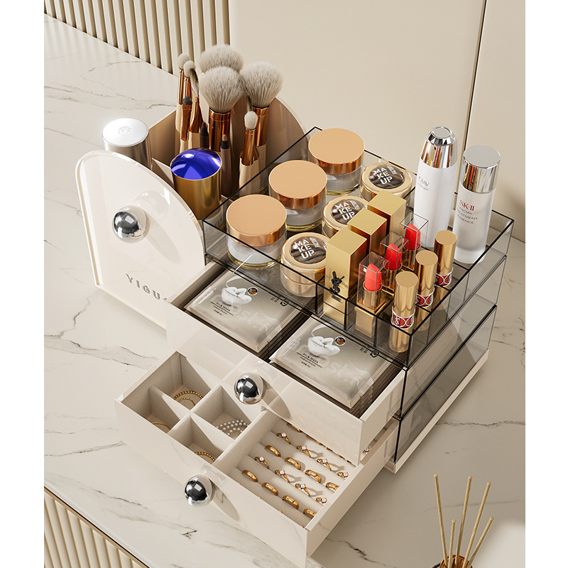 Cosmetics storage box desktop, high-end and exquisite skin care product organization box, dressing table, perfume shelf