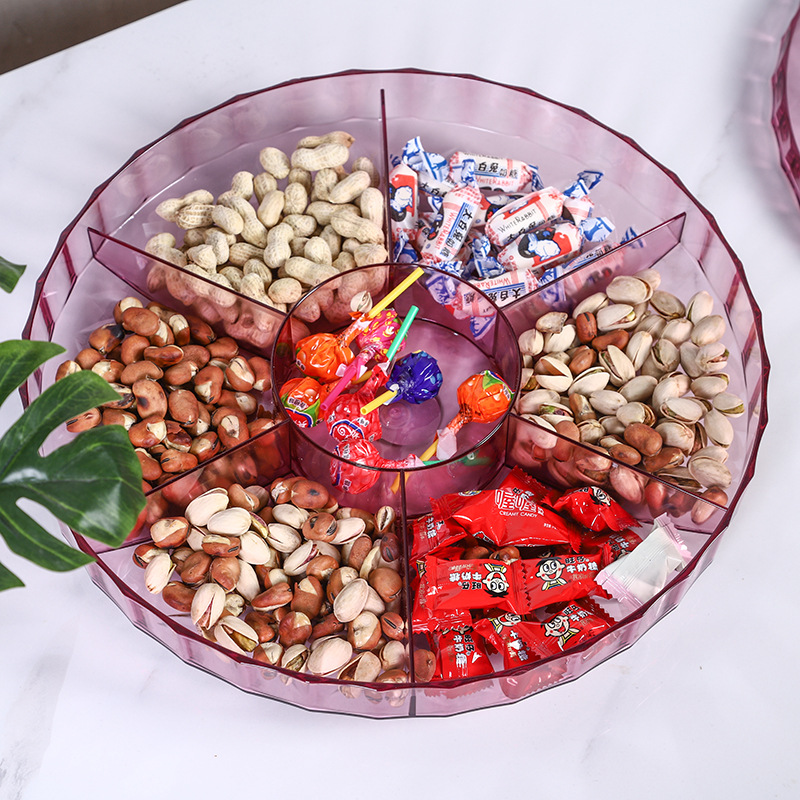 Crystal compartments candy plate, home simple snack solid-color storage box, creative plastic lid-covered melon seed and nut box details Picture